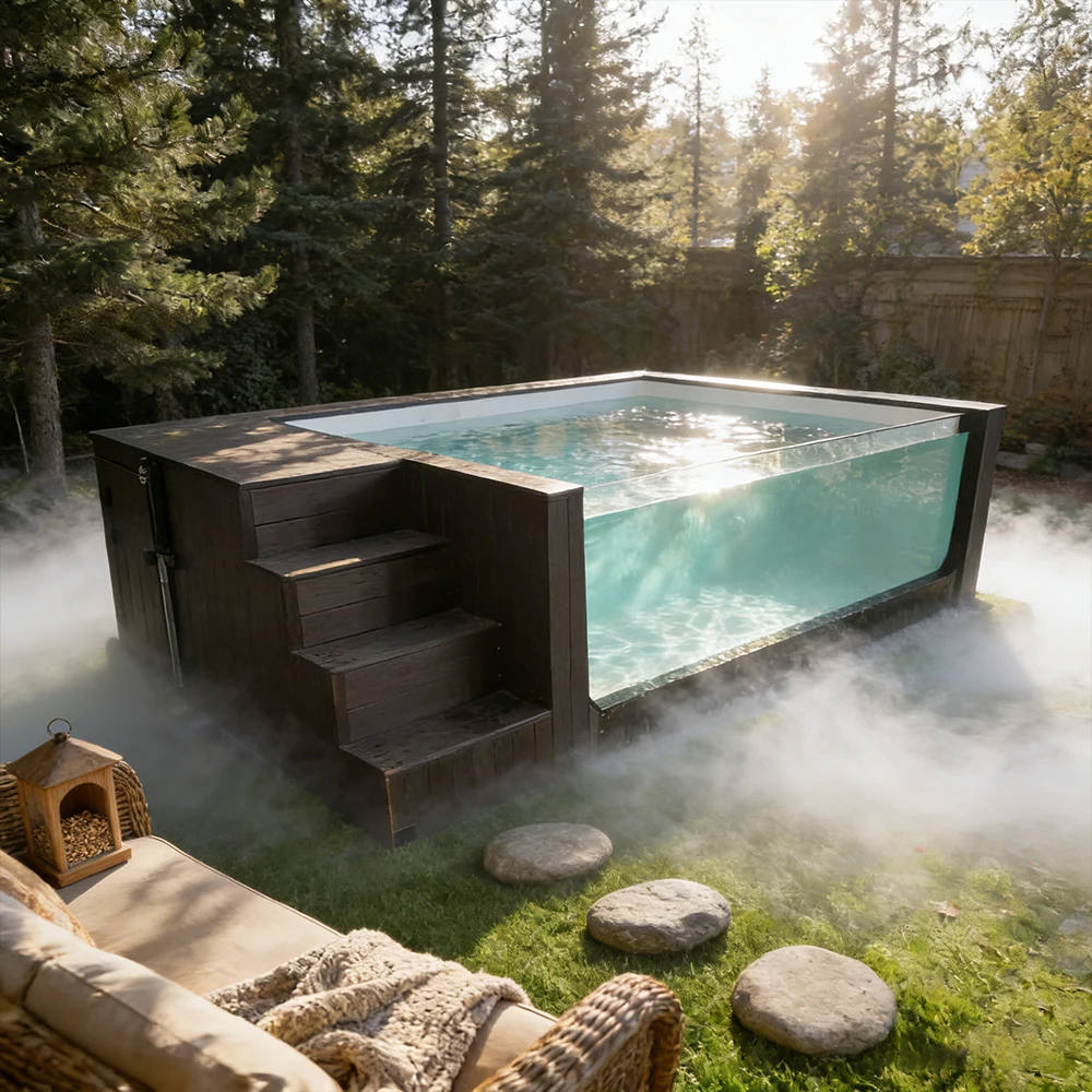 Above Ground Swimming Pool for Children, 2M High Rectangle Glass Fiber Pool, Durable & Eco-Friendly
