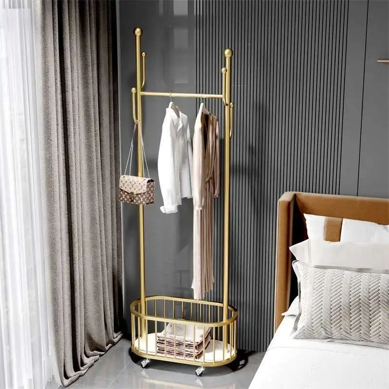 Rack Bedroom Rectable Floor Wheels Clothes Basket Minimalist Entrance Clothes Rack Place Saving Metal Moveis Para Casa Furniture