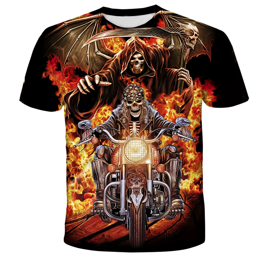 

New 3D Print Causal Clothing Fire Burning Skull Motorcycle Fashion Men Women T-shirt Plus Size Size S-7XL