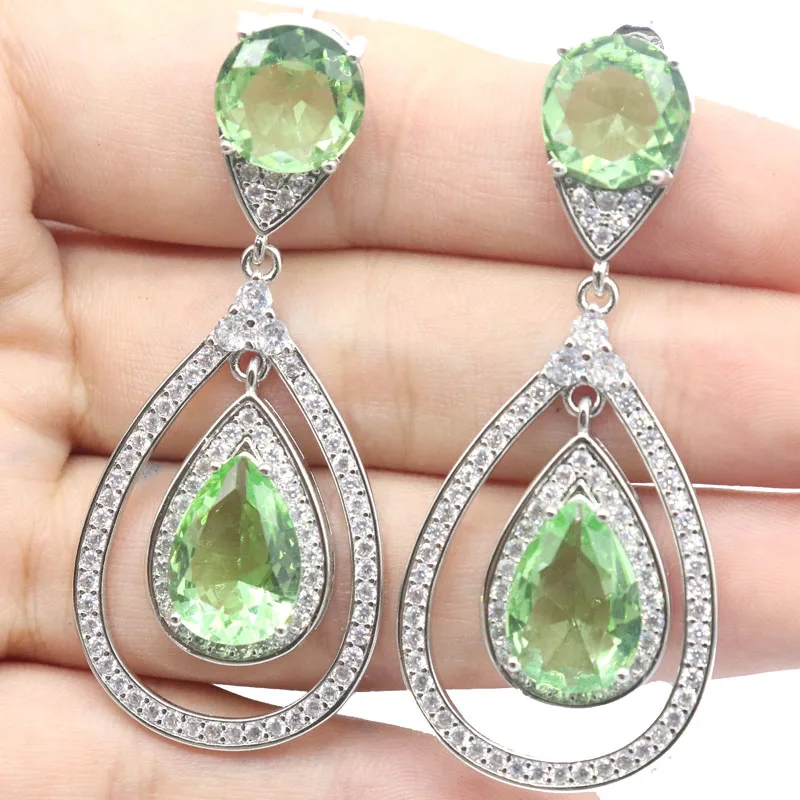 Buy 5 Get 1 Free 56x24mm Luxury Long Big Green Tsavorite Garnet Smoky Topaz Purple Amethyst CZ Wedding Silver Earrings