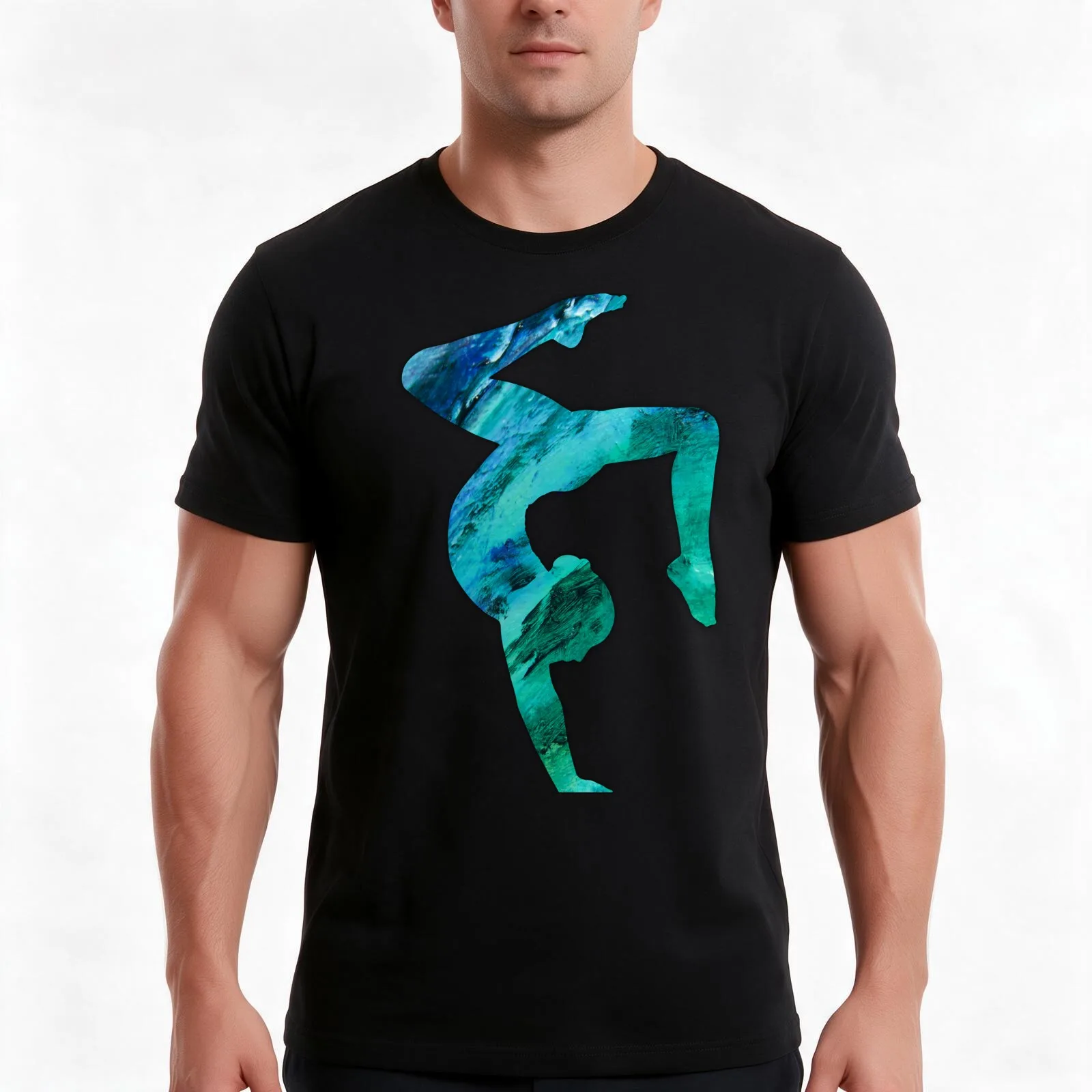 Green & Blue Stag Handstand T-Shirt, Summer Casual Cotton Tee, Oversized Streetwear Tops, Vintage Graphic Print, 100% Cotton