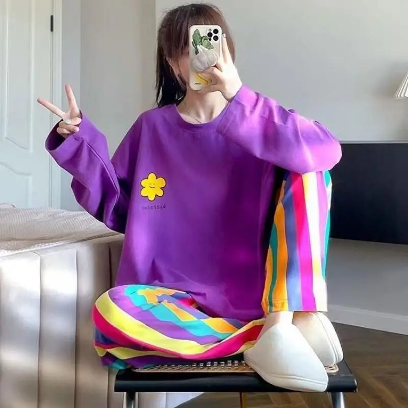 

Hot 2025 Printed Long Sleeved Pajamas for Women's Autumn and Winter Collection Internet Famous Popular Korean Version Set Pajama