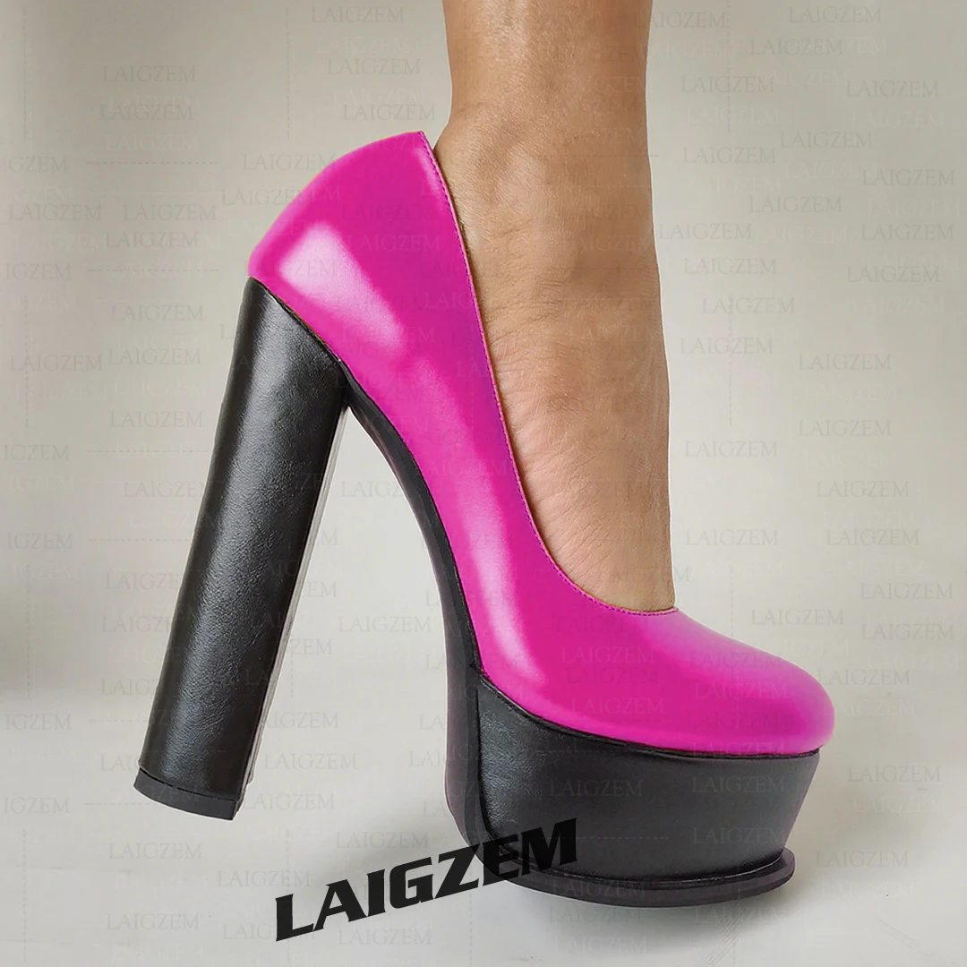 

ZHIMA Женские туфли-лодочки с круглым носком на массивном толстом высоком каблуке Сандалии без шнуровки на платформе Женская обувь ручной работы Женский большой размер 38 44 47 52