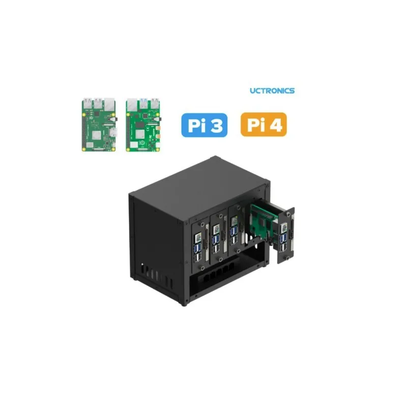 UCTRONICS Raspberry Pi Cluster Case, Multi Pi Server Enclosure, 4 SSD Mounts, PoE+ HAT and Dual Fan Support
