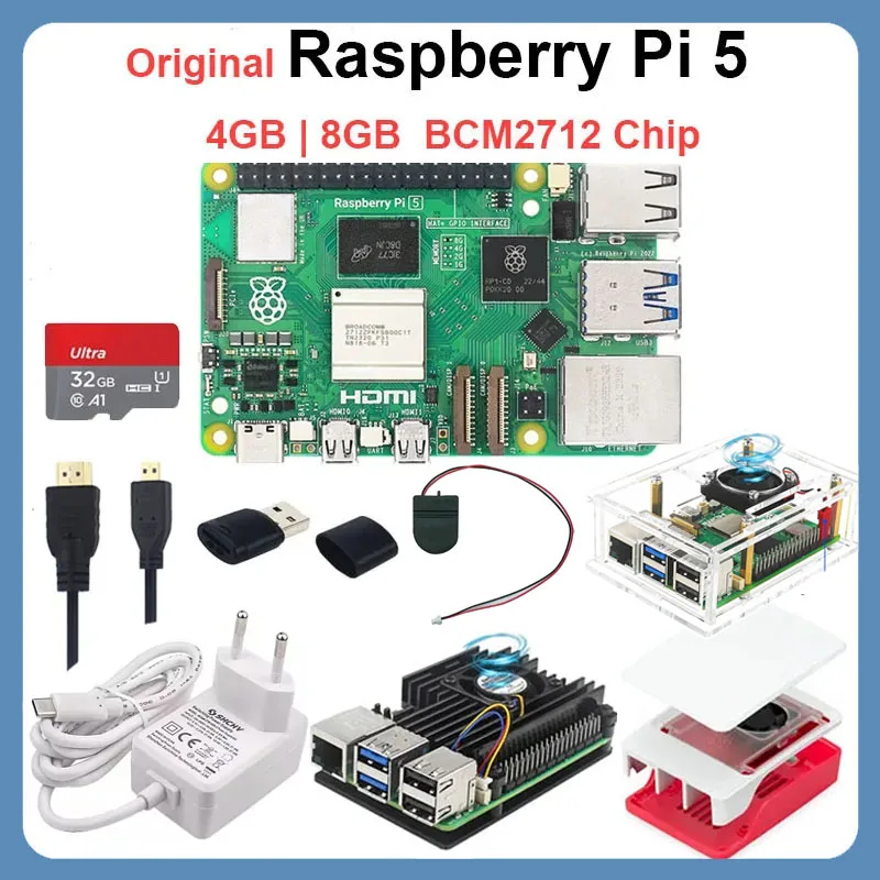 Original Raspberry Pi 5 4G 8G RAM BCM2712 2.4GHz LPDDR4X-4267 Ginger Core VII GPU 4Kp60 PCIe 2.0 RTC Kit de carte en option pour RPI 5