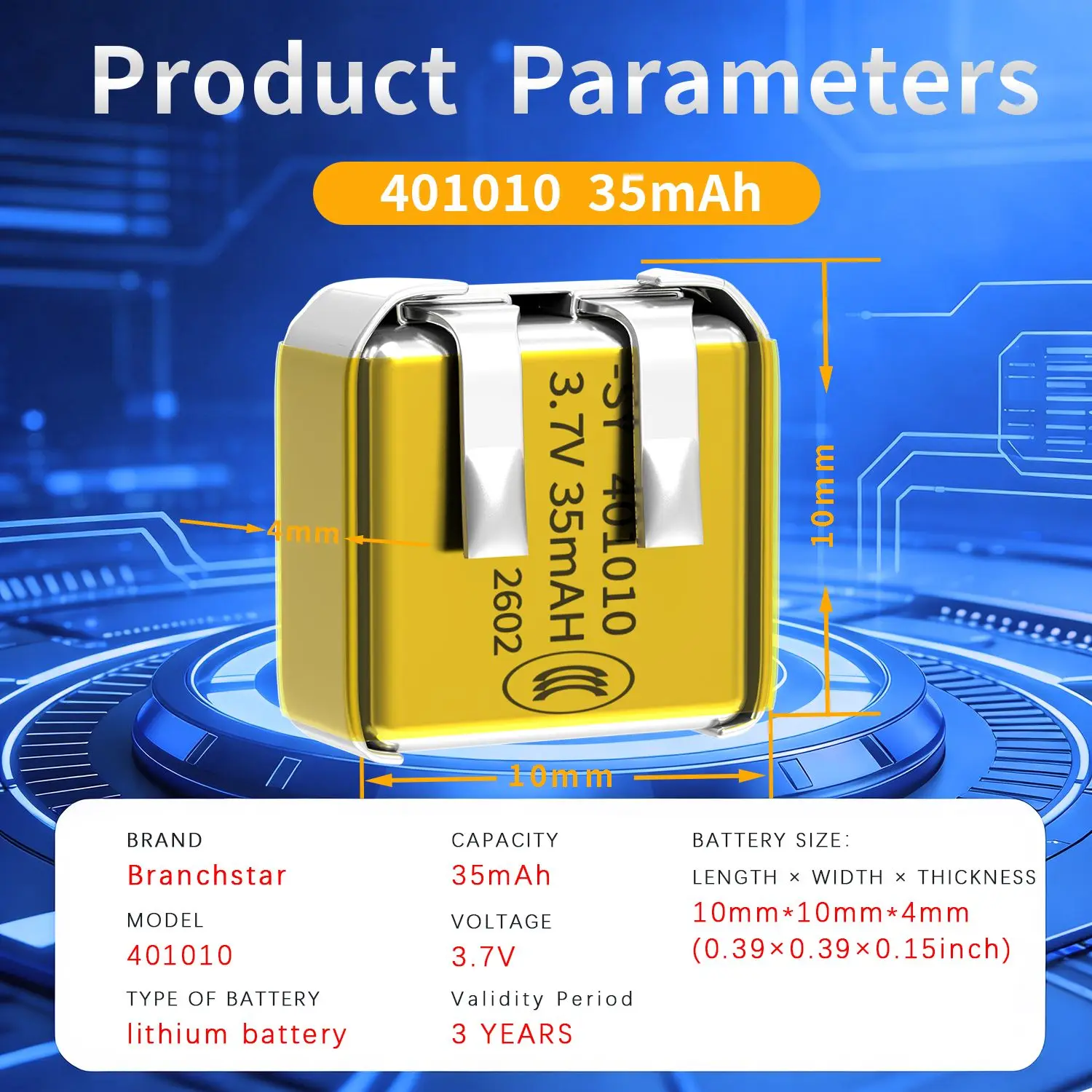 401010 3.7V 35mAh Lithium Ion Polymer Battery Rechargeable Li-Po Cell for TWS Bluetooth