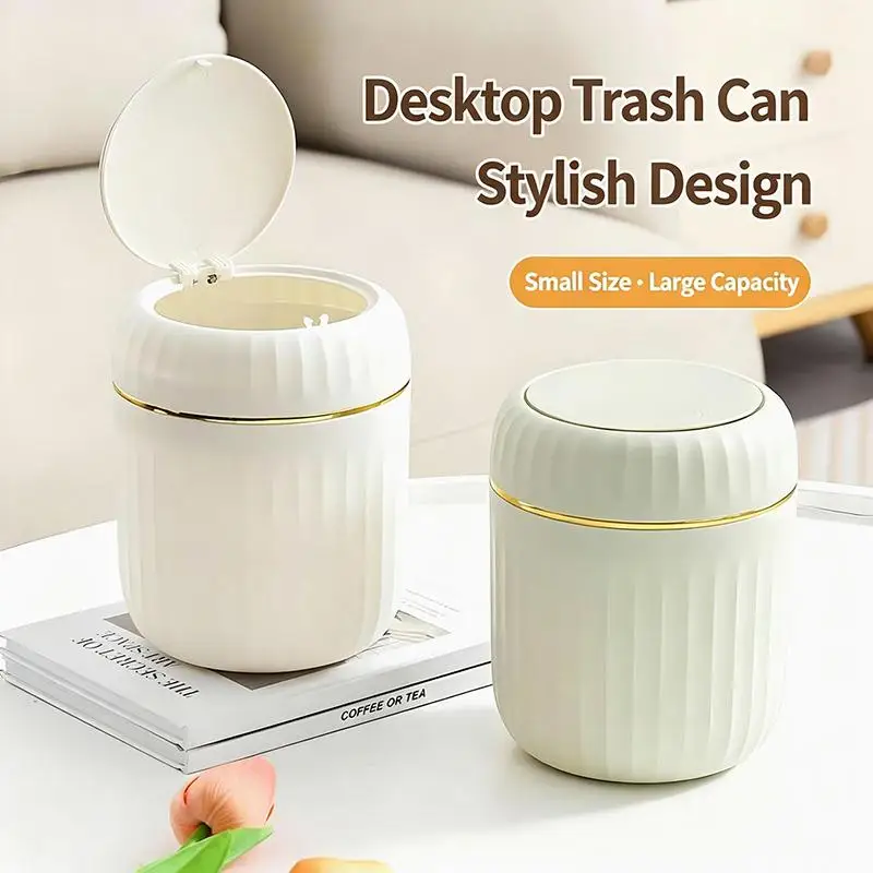 【HMA】Roman Column Desktop Trash Can With One Touch Open Sealed Lid And Large Capacity Perfect For Home Office Vanity Desk Use
