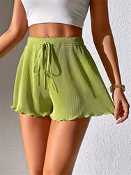 Ribbed Drawstring Elastic Waist Shorts, Casual Loose Shorts For Spring & Summer, Women's Clothing