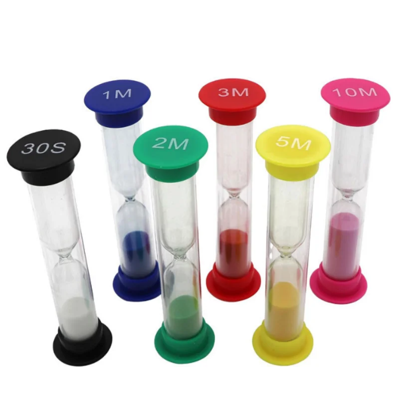 6Pcs Plastic Sand Timer, Colorful Small Hourglass Colorful Plastic Hourglass Set, 30sec/1min/2mins/3mins/5mins/10mins Sand Timer