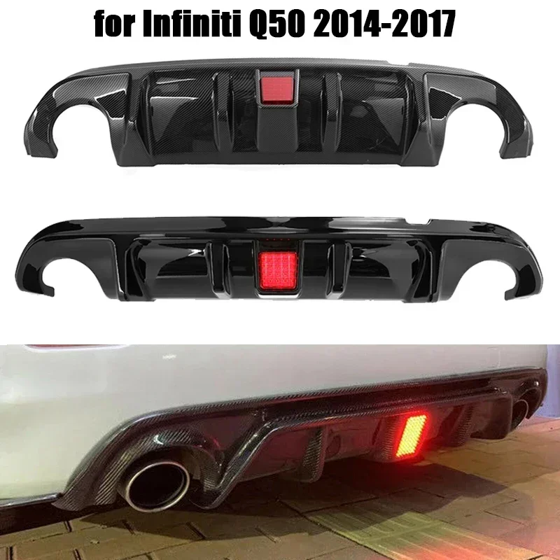 Car Rear Bumper Diffuser Spoiler Rear Lip Protecition Cover with Pilot Light for Infiniti Q50 2014-2017