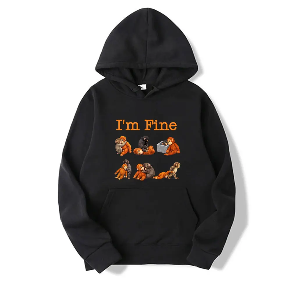 

Sad Monkey Punch Funny Meme with An Orange Toy I'm Fine Hoodie Men Women Casual Oversized Hooded Sweatshirt Male Vintage Hoodies