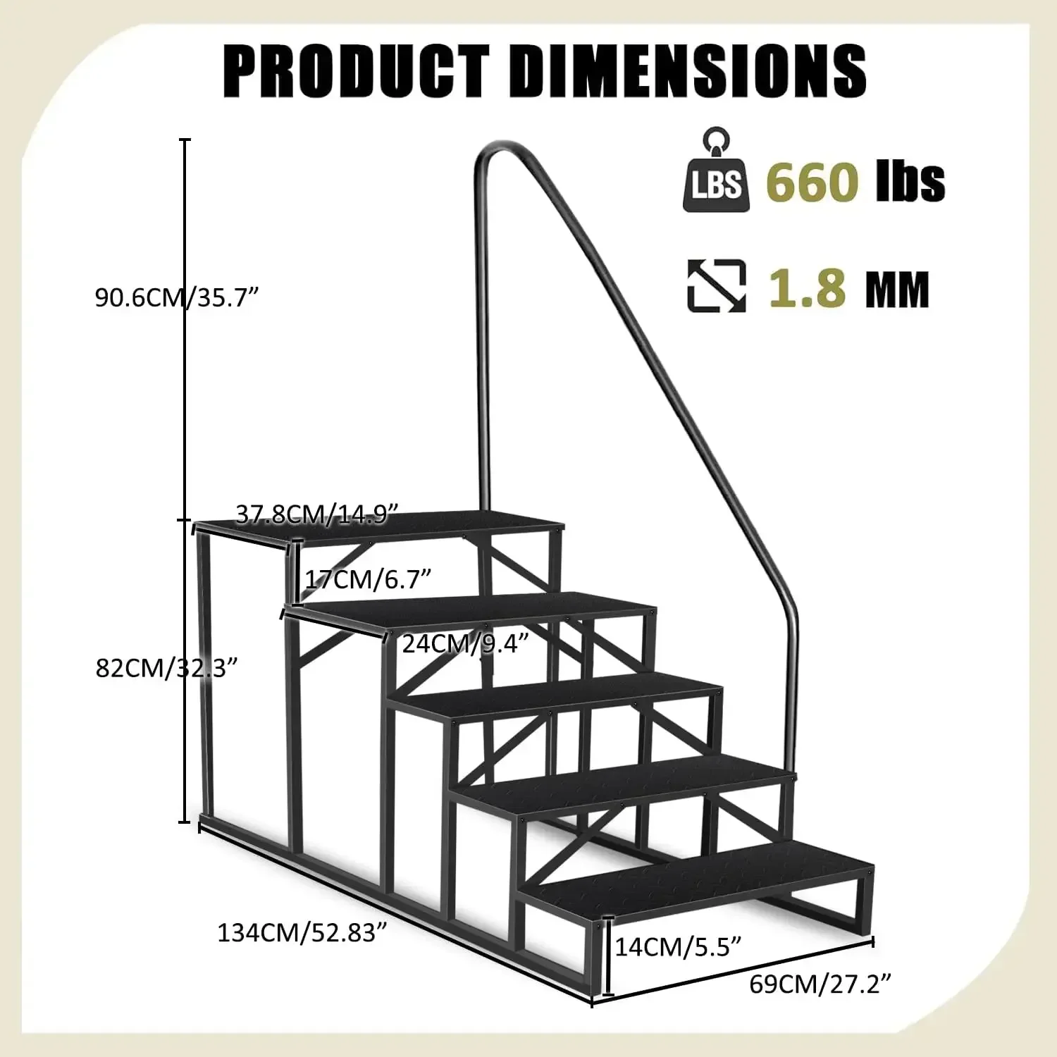 Step Stool with Handle, Heavy Duty Pool Ladder Above Ground 660Lbs, Camper Steps Outdoor Steps RV Stairs for Reaching High, Port