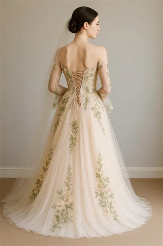 Imagen 2 del producto Kyoto-vestido de novia personalizado sin mangas con bordado de flores, escote en forma de corazón con cordones en la espalda, largo hasta el suelo