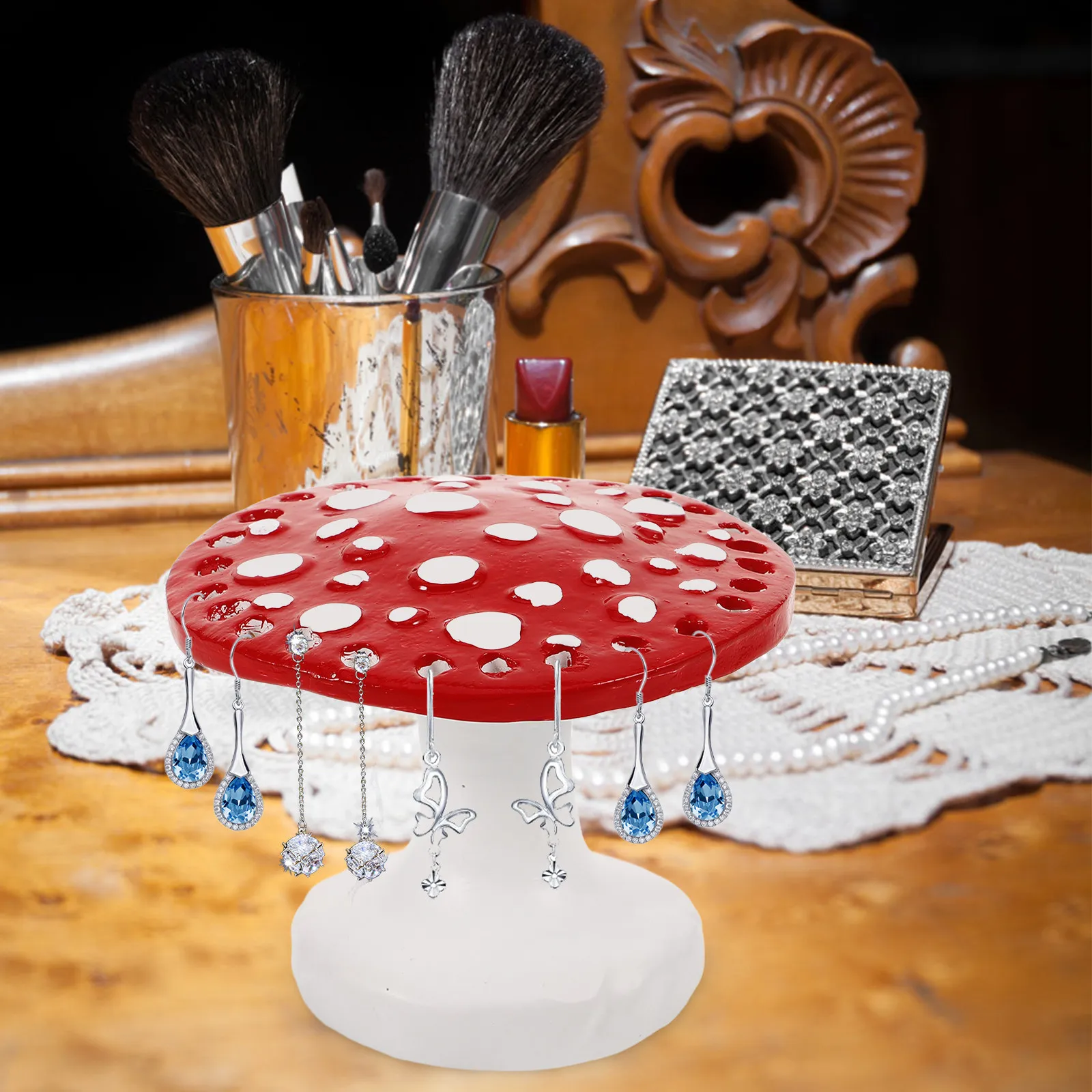 

Mushroom Shaped Ear Jewelry Rack Organizer Resin Earrings Display Stand Decorative Holder for Rings Necklaces Jewelry Organizer