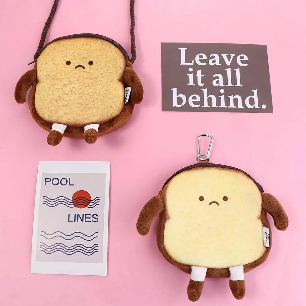 Card Bag Storage Bag Cute Coin Purse Cartoon Bag Pendant Flush Wallet Bread keychain Bag Toast Coin Purse Girl Shoulder Bag