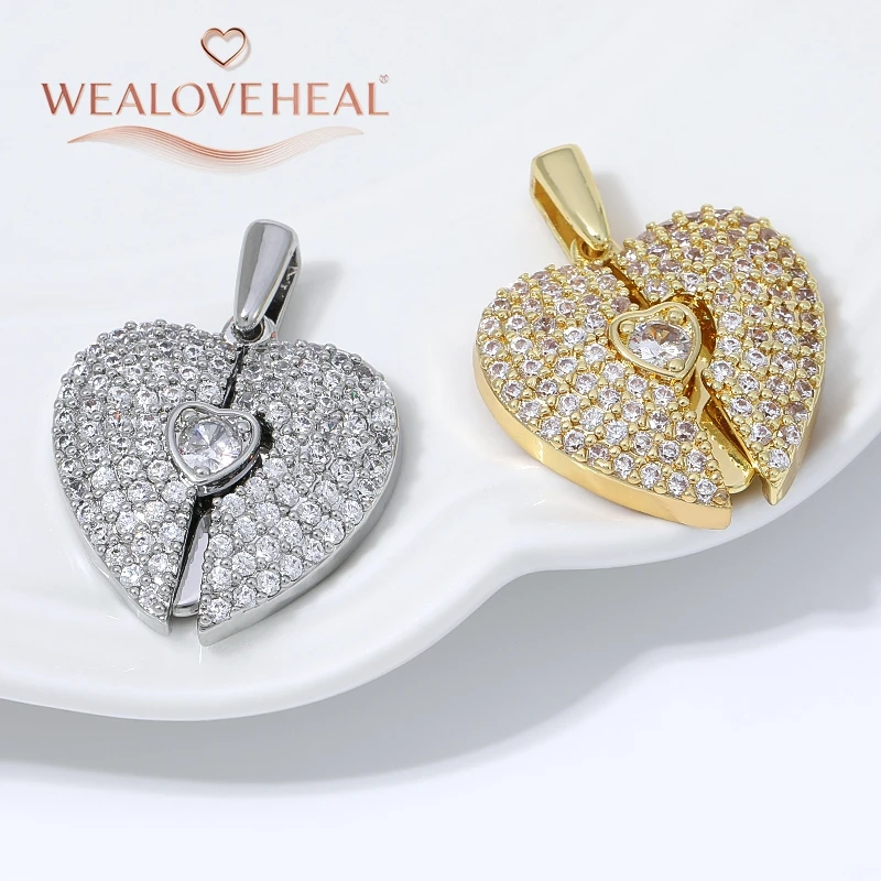 anhänger schmuckherstellung, 18K vergoldeter Messing-Anhänger mit geteiltem Herz für DIY-Schmuckherstellung, Pavé-CZ-Anhänger mit zerbrochenem Herz und Flügeln, DIY-Halskettenzubehör – Detail 20
