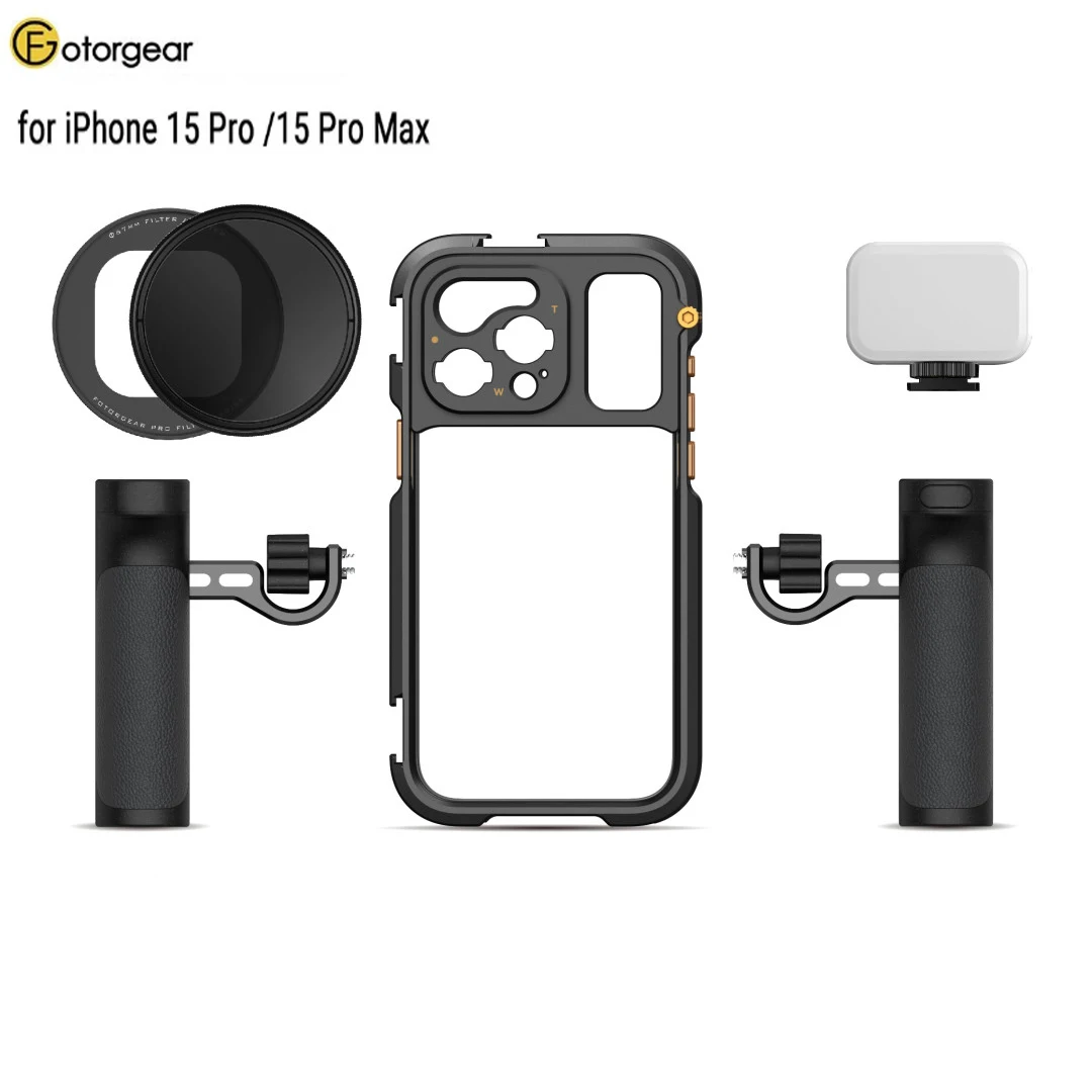 

Fotorgear Mobile Video Solutions for iPhone 15 Pro /15 Pro Max SmartPhone Cage for iPhone 15 Pro Max for Videoing Vlogging