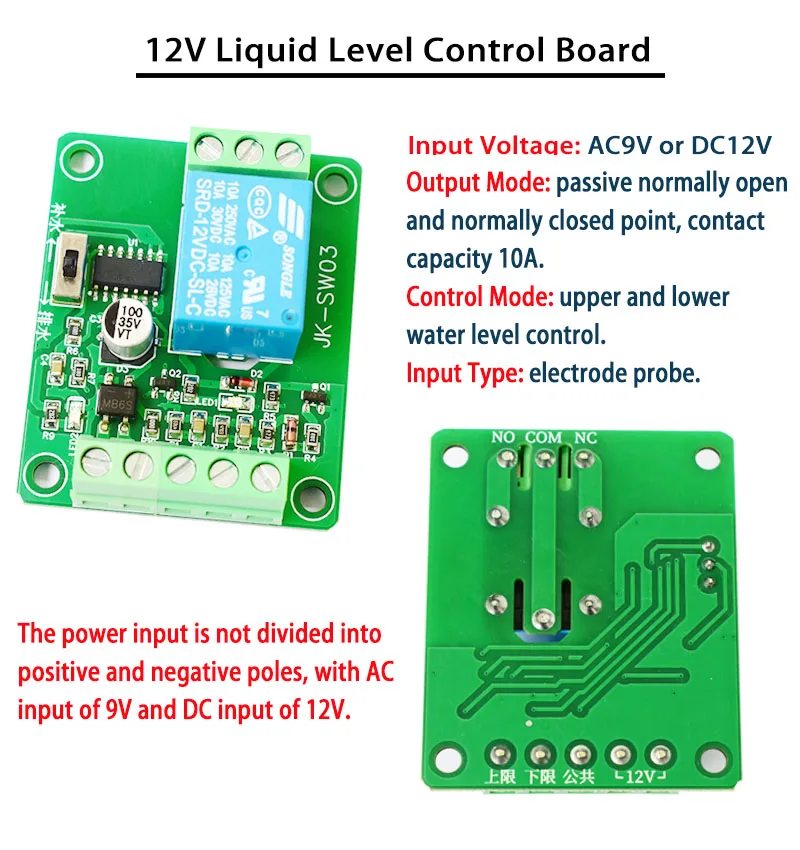5v12v24v Electrode Type Water Level Detection and Control Circuit Board Can Be Switched to Replenish Drain and Pump Tank