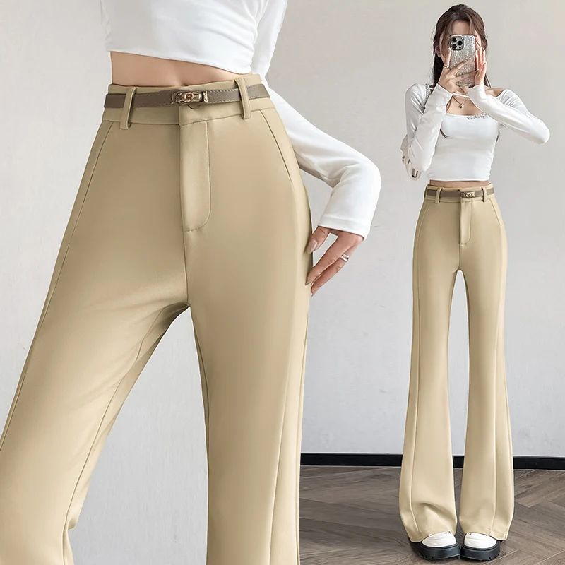 2026 New Autumn Winter High Waist Floor Length Korean Style Wide Leg Pants Women's Micro Flared Trousers Casual Pure Color