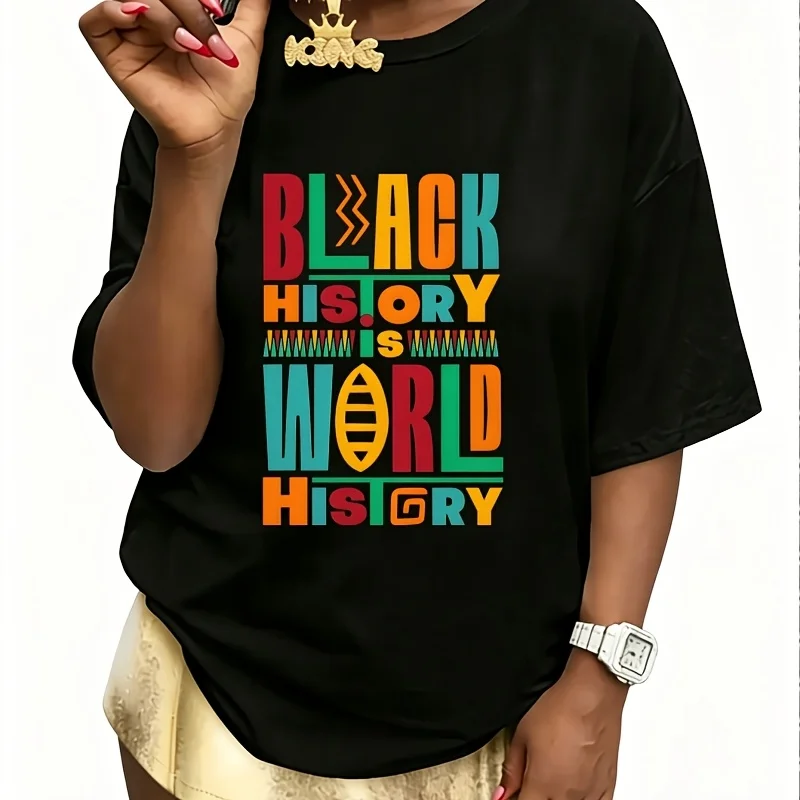 Black History Month Colors Women's 100% Cotton T-Shirt Fun Print Short Sleeve Top Casual Round Neck Tee S-5Xl