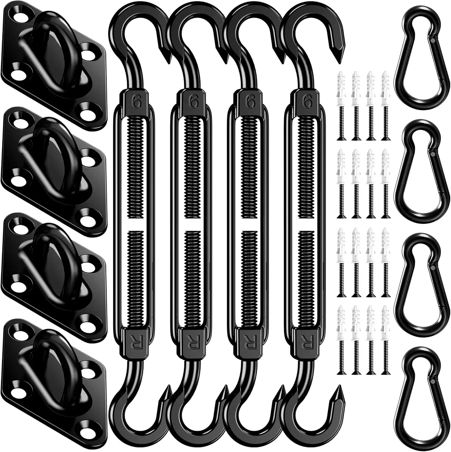 Sunshade Sail Hardware Kit: 6-inch 304 stainless steel sunshade hardware for rectangular and triangular sunshade sail installation, 44 heavy-duty canopy accessories for sunshade outdoor patio garden backyard