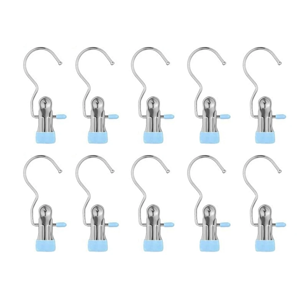 Heavy Duty Hanging Hooks Clips,New Boot Hangers for Closet,Laundry Hooks Hanging Clip Clothes,Hat Pants Towel Blue 10PC