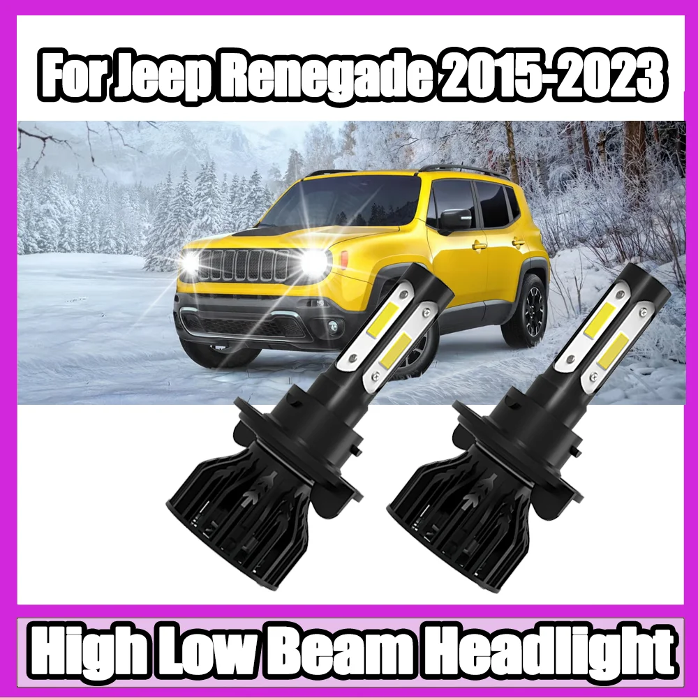

2PCS High Low Beam Headlamps Super White H13 6000K LED Headlight Bulbs Lights From All Four Sides For Jeep Renegade 2015-2023