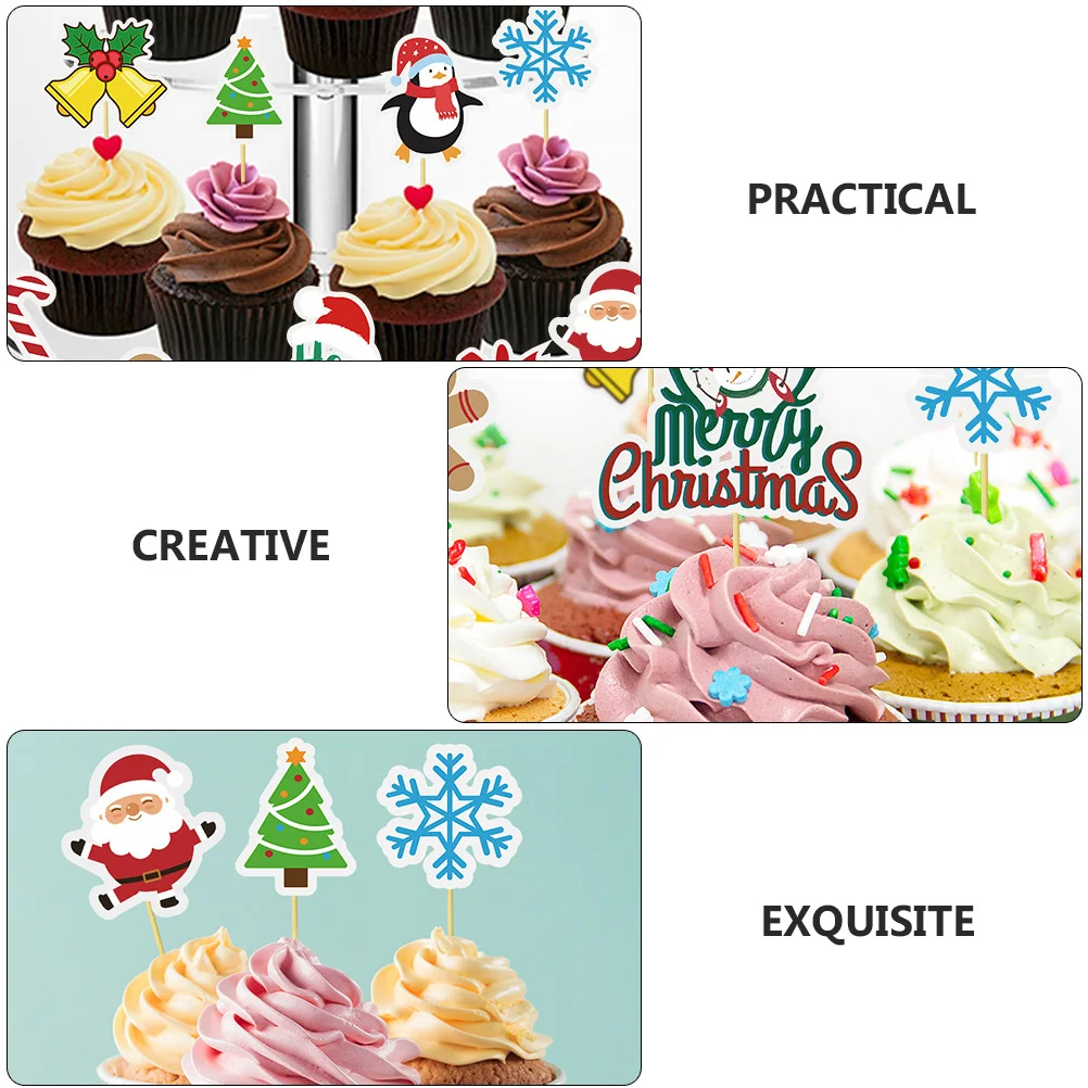 30 pçs toppers de bolo de natal criativo festivo cozimento sobremesa inserções decoração de festa de natal bolo picaretas sobremesa inserção topper