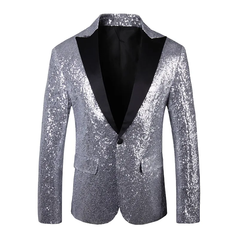 2024 Men\'s Color-Blocking Sequin blazer Stage Performance Photo Studio Photography   blazer