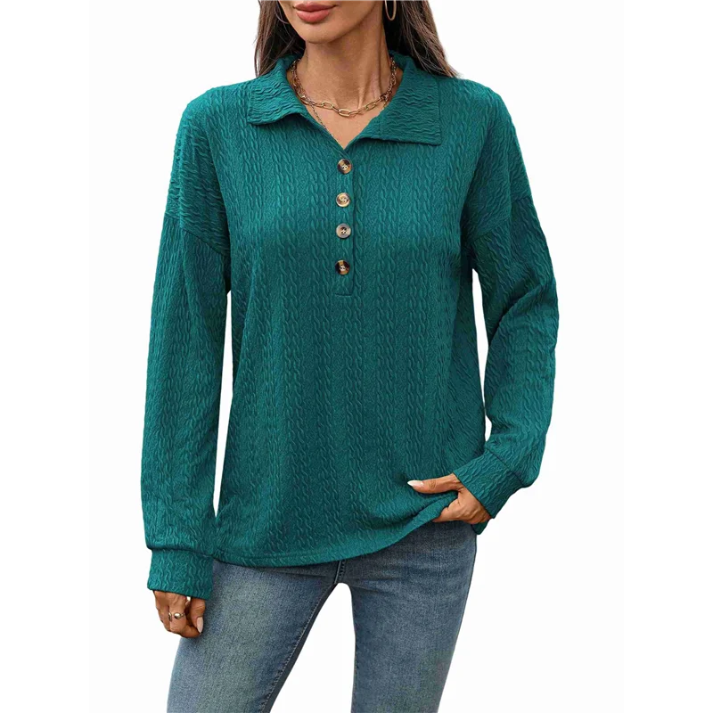 Blusas sueltas de manga larga con botones de solapa de Color sólido de otoño e invierno para mujer