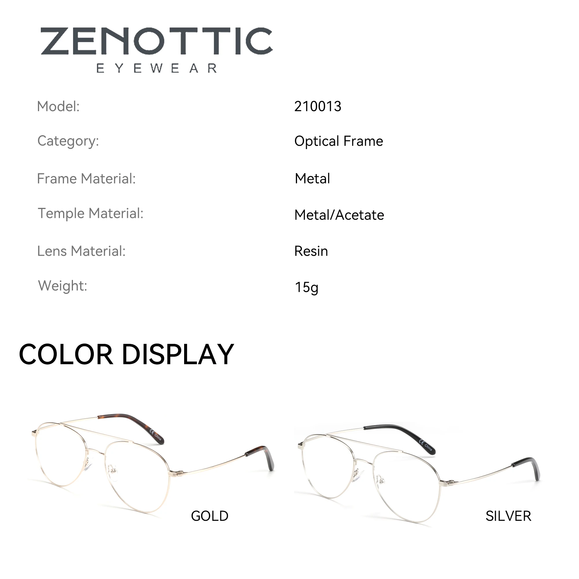 ZENOTTIC Pilot Frame Metal Optical Glasses Fashion Eyewear Modern Design Durable Build Non-Prescription Eyeglasses Men