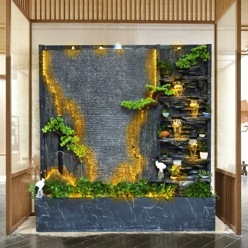 HJ waterfall indoor landscape rockery fish pond balcony landscaping water curtain wall running water screen housewarming gift