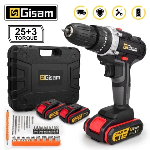 25+3 Torque Portable Cordless Power Drill Set Impact Screw Driver Electric Screwdriver with Rechargeable Battery Power Tool