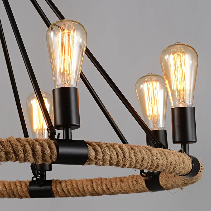 Dillon Chandelier Retro Industrial Chandelier Loft Rope 6/8/14 Heads Hemp Rope Light Living Room Bedroom Kitchen Rustic Light