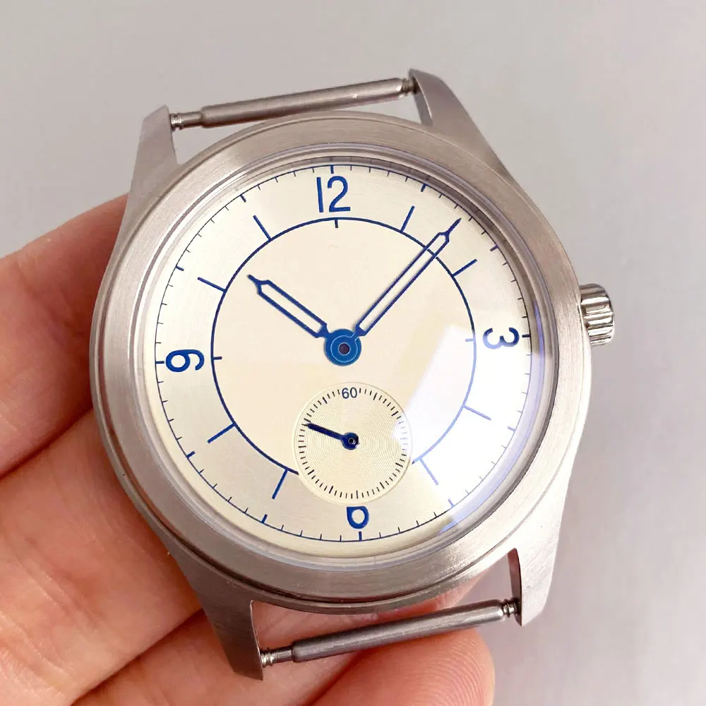 Stainless Steel 38mm Watch Case For Sea-gull ST1701 Movement Watch Men Glass Back 31mm Cream Dial Blue Hand Accessories Part
