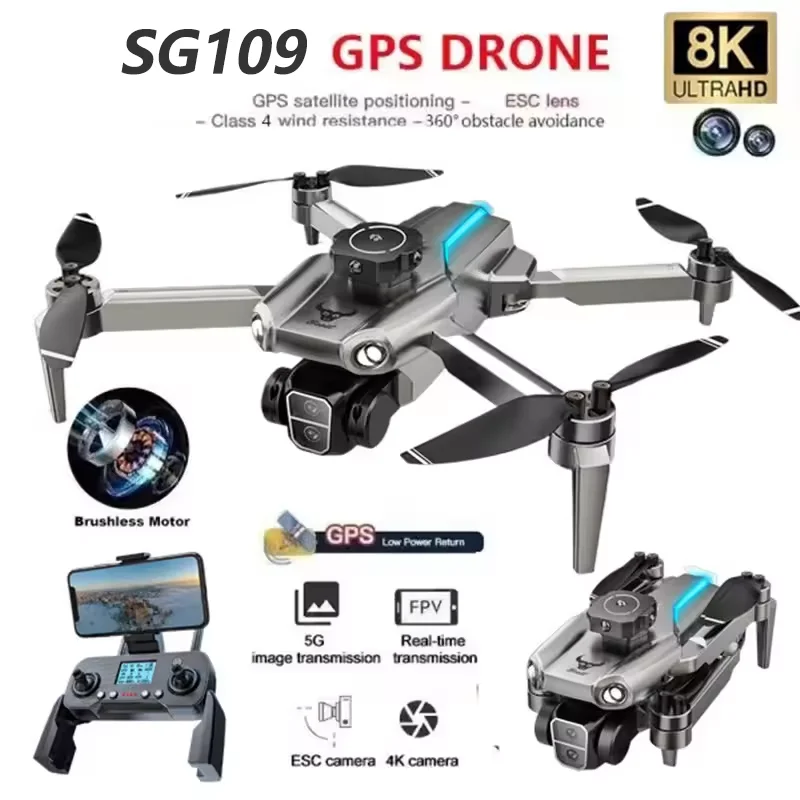 New SG109 Drone 8K Professional HD Dual Camera 5G Wifi 4Axis Photography Brushles Foldable Quadcopter RC Distance 1.2KM Dron Toy