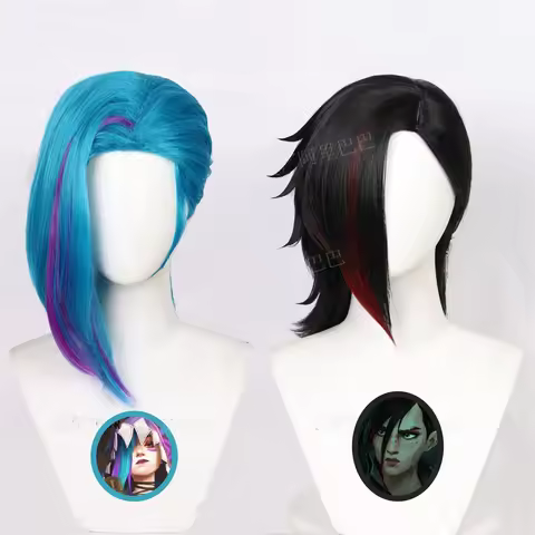 Anime LOL Jinx Cosplay Wig Arcane Season 2 Short Blue Heat Resistant Synthetic Hair Role Play Wigs + Wig Cap