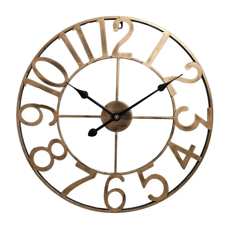 -60cm 24 inch Modern Metal Wall Clocks Round Nearly Silent Battery Operated Black Roman Numerals Clock for Living Room