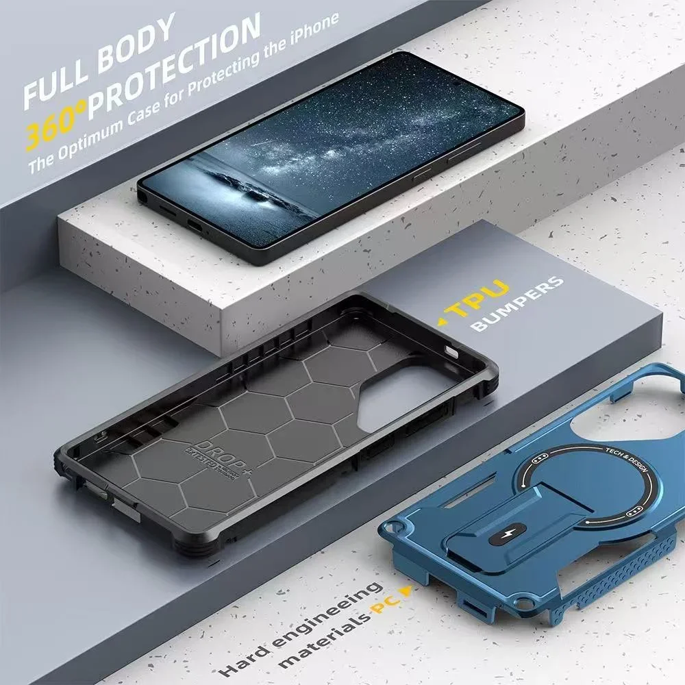 حافظة مغناطيسية بحامل قابل للطي من Armor العسكري لهاتف سامسونج S24 S25 Ultra Edge A55 A54 A36 A35 A05 A05S A26 A25 A16 A15 A14