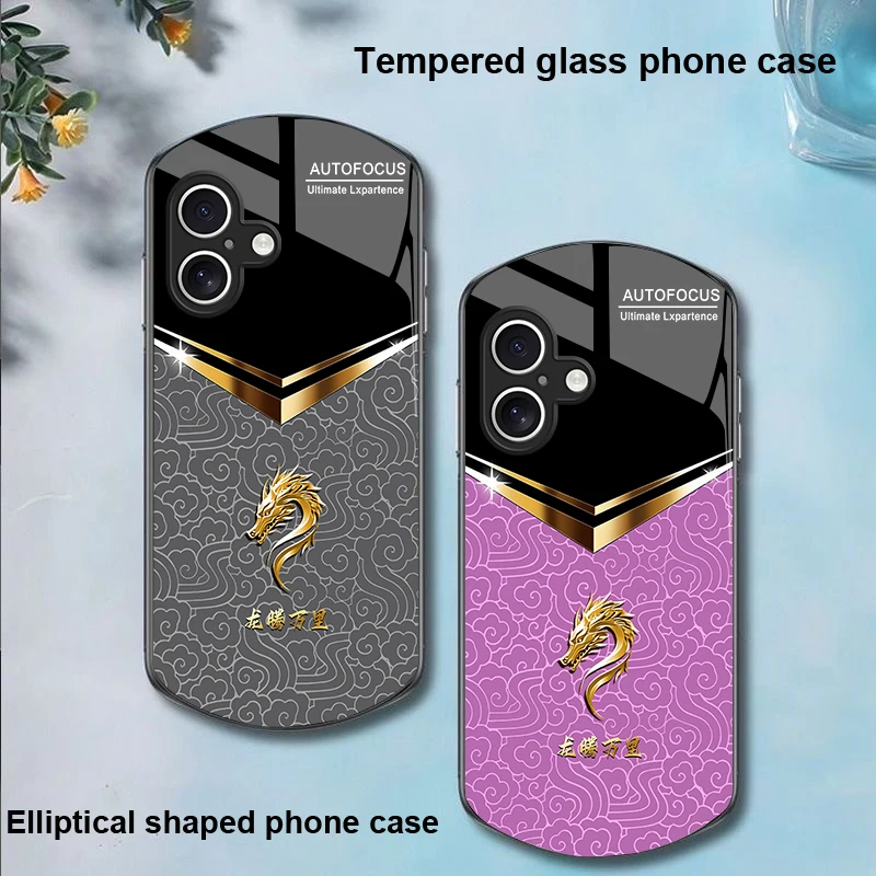 V-shaped faucet For Apple iPhone 16 11 13 15 14 Pro Max 12 Mini 7 8 Plus XR X XS SE Elliptical shaped tempered glass phone case