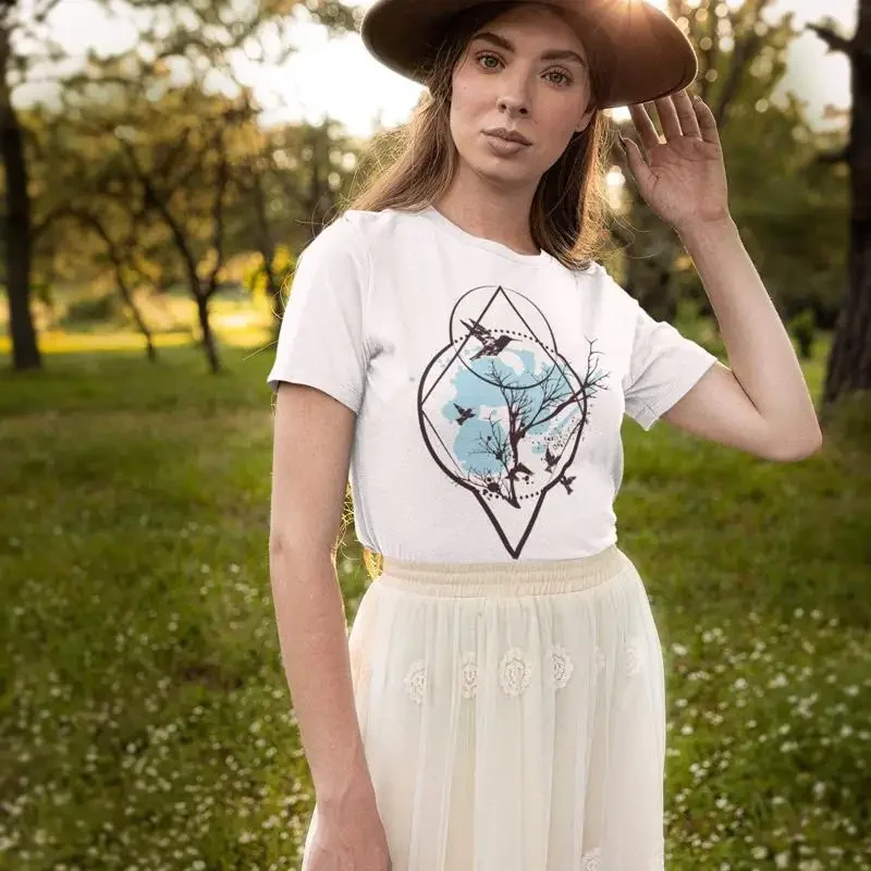 Blue Earth Boho Women'S T Shirt Simple Creative Cute For Her Long Sleeve Female