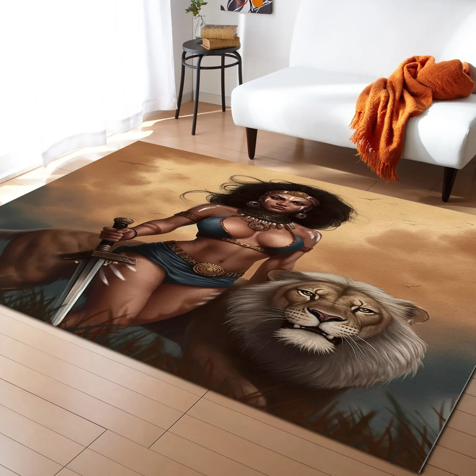 

Lion Woman Primitive Tribe Middle Ages Africa Carpet Area Rug Kids Room Living Room Bedroom Home Play Decoration Large Floor Mat