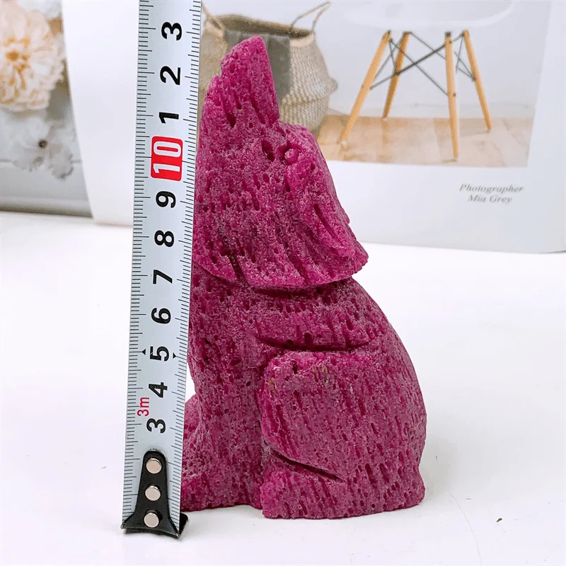 Natural Ruby Wolf Carving, Healing Fengshui Gemstone, Animal Figurines, Reiki Stone, Lucky Decoration Gift, 1Pc