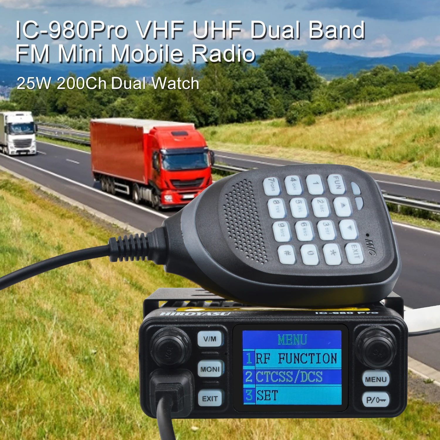 HIROYASU IC-980Pro 144/430 VHF UHF Dual Band FM Car Mobile Radio W/13.8V Input Car Power Drive Cigarette Lighter Plug-in