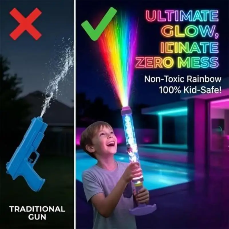 Glowing LED Rainbow Water Blaster Long Shooting Range Water Gun Summer Outdoor Beach Pool Family Activity Toy for All Ages