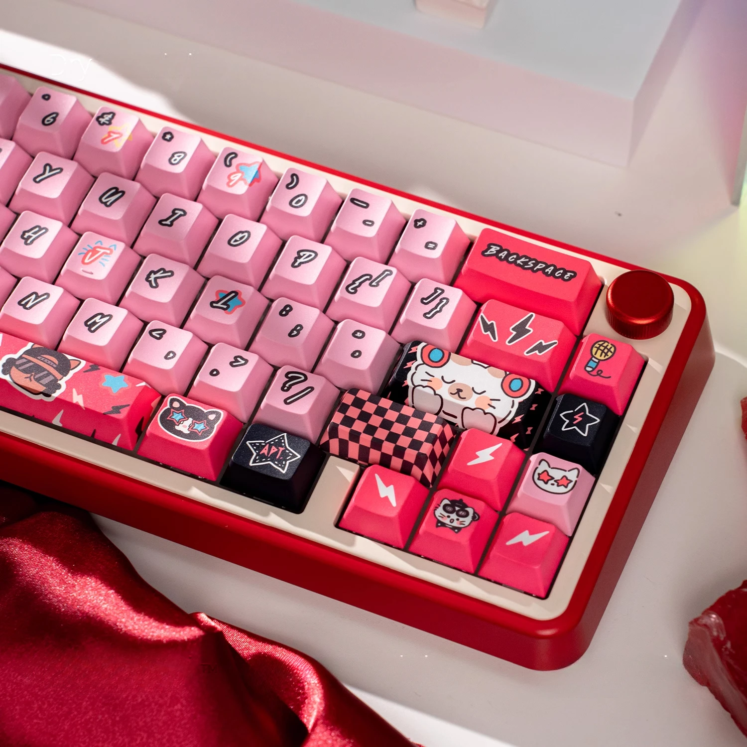 APT Red Cat Theme Keycaps Set PBT 137keys Cherry Profile Custom Original Handmade Keycaps for Mechanical Keyboard Accessories