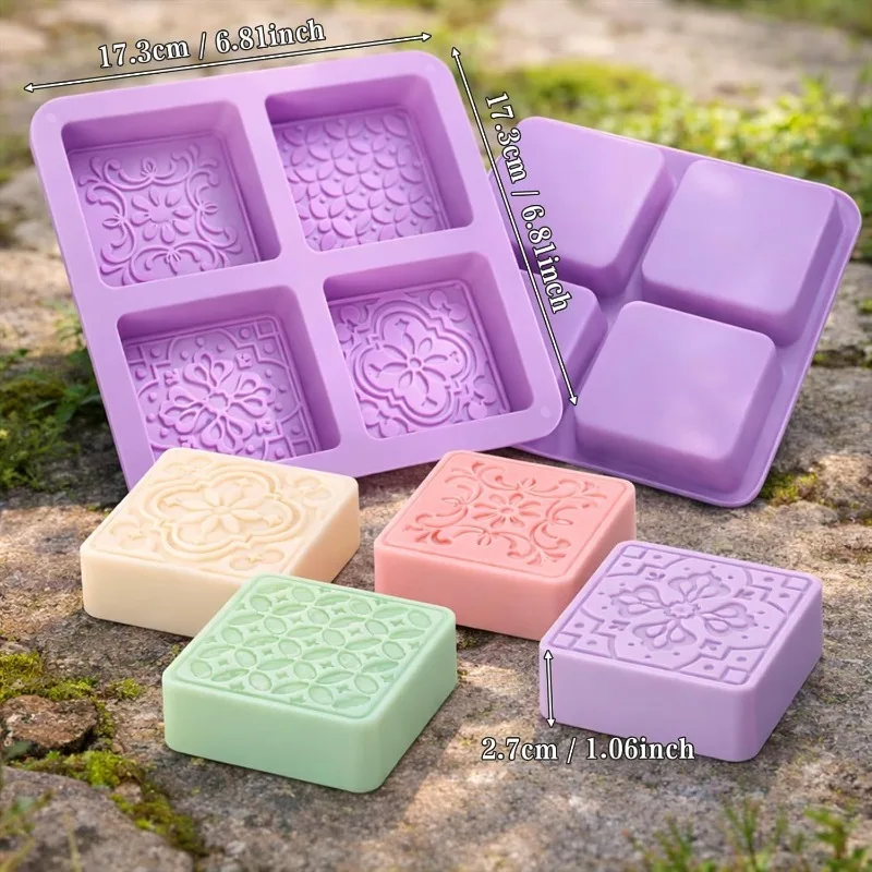 Embossed Floral Silicone Mold Square Handmade Soap Making Supplies Vintage Flower  Candle Lotion Bath Bombs Resin Cake Chocolate