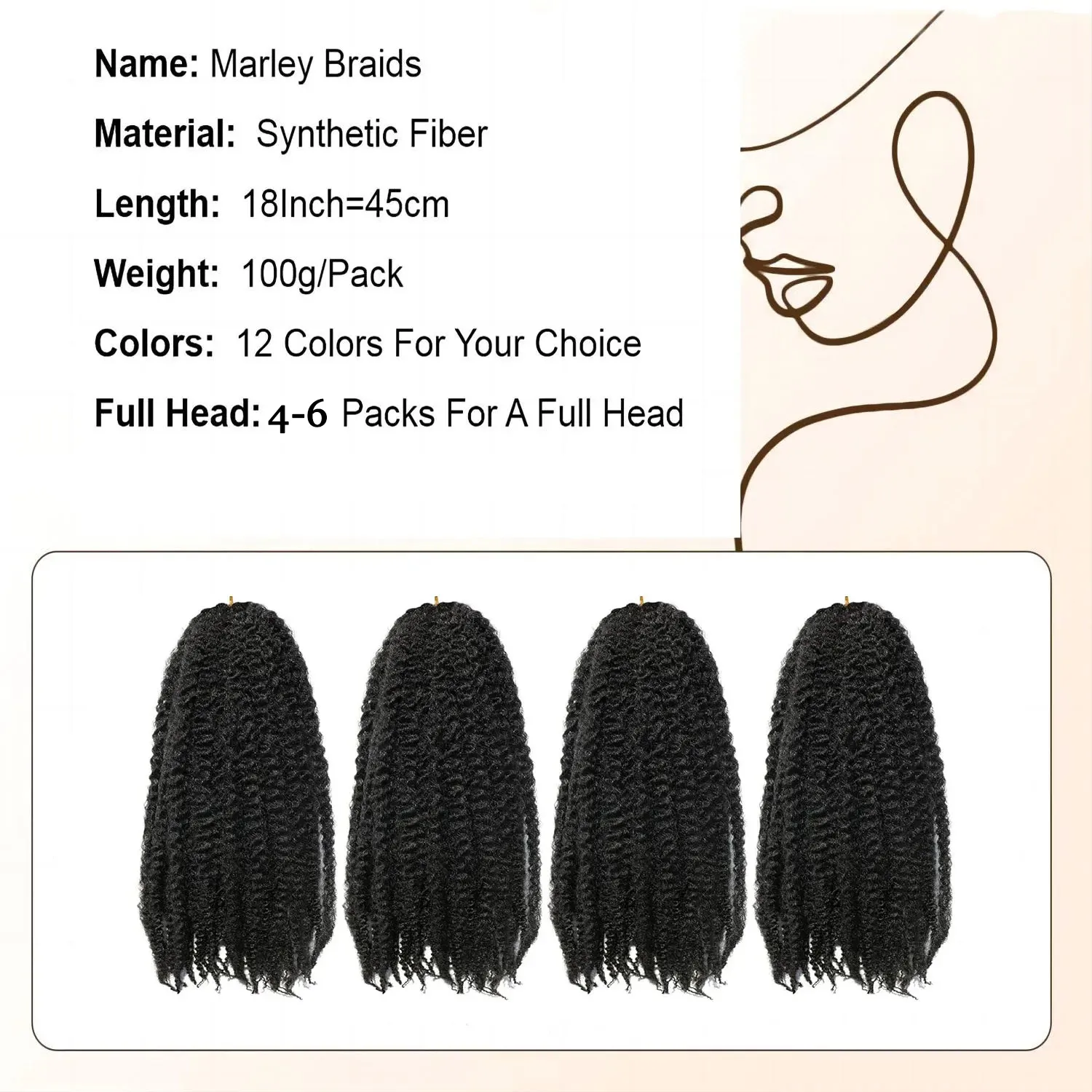 Ombre sintético trança extensões de cabelo para mulheres, Marley Hair, Afro Kinky Twist, Crochet Hair, 18"