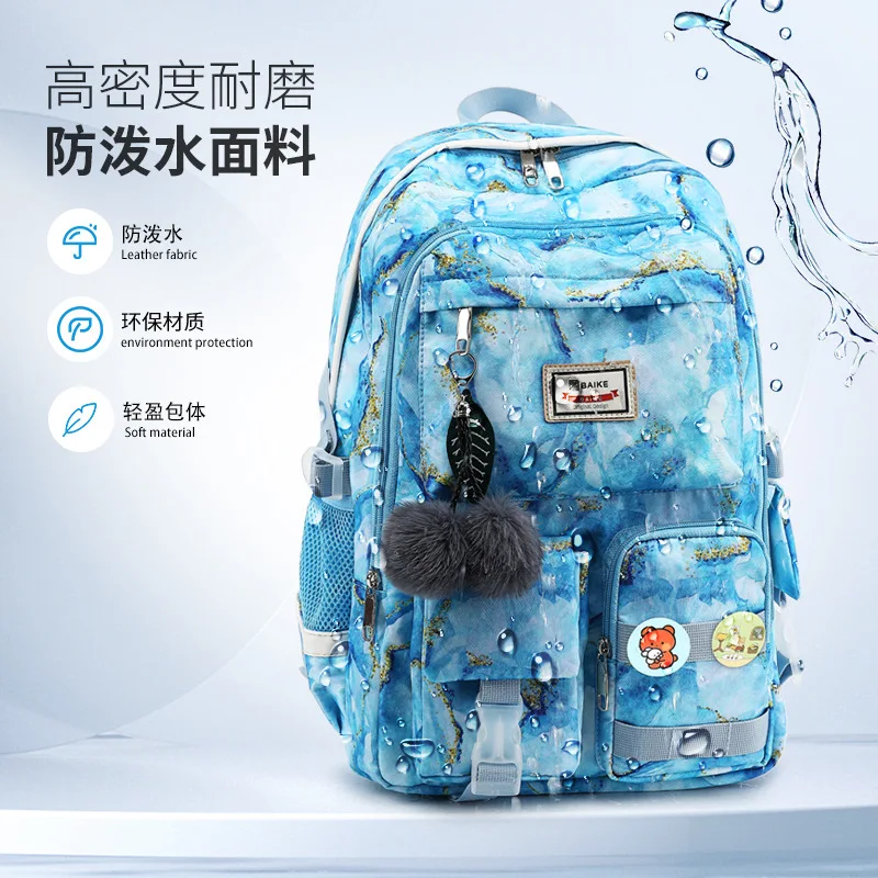 New Trendy Girls Backpack Primary School School Bag Nylon Waterproof Large Capacity Printed Backpack