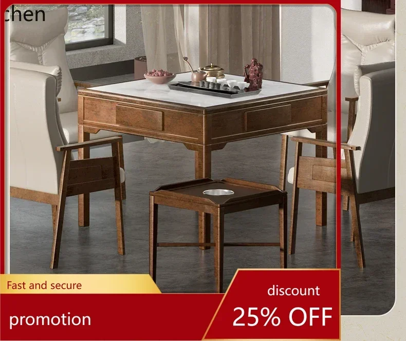 O15- Solid Wood Rock Board Fully Automatic Mahjong Machine Home Dining Table Dual-use Integrated Table and Chair Combination